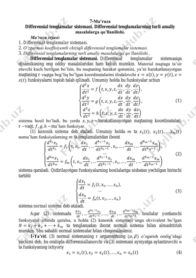 differensial tenglamalar sistemasi — PDF