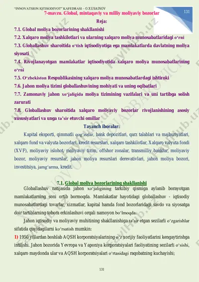global moliya bozorlarining shakllanishi — PDF