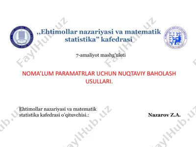 noma’lum paramatrlar uchun nuqtaviy baholash usullari — PDF