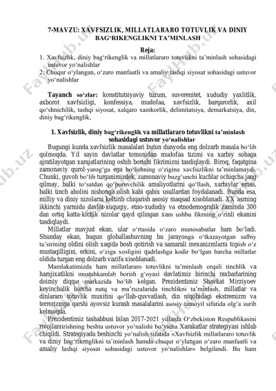 xavfsizlik, millatlararo totuvlik va diniy bag‘rikenglikni ta’minlash — PDF