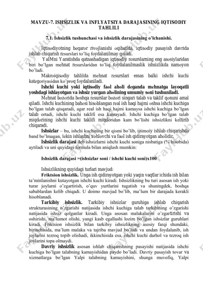 i̇shsizlik va inflatsiya darajasining iqtisodiy tahlili — PDF