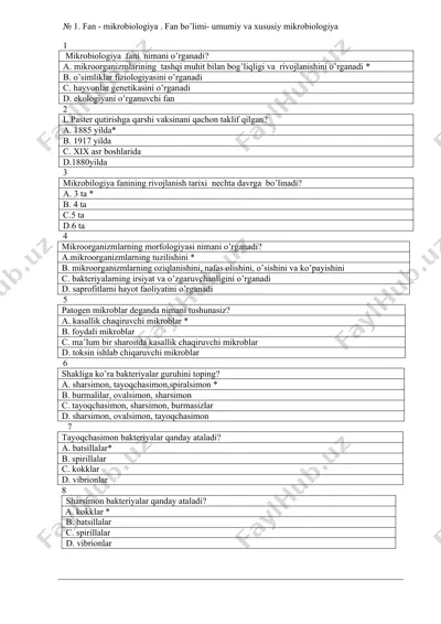 mikrobiologiya fanidan test savollari — DOCX
