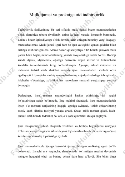 mulk ijarasi va prokatga oid tadbirkorlik — DOC