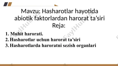 hasharotlar hayotida abiotik omillar — PPTX