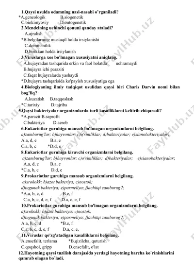 biologiya test savollari — DOCX