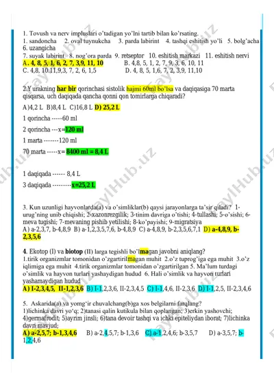 tovush va nerv impluslari o’tadigan yo’lni tartib bilan ko’rsating. — PDF