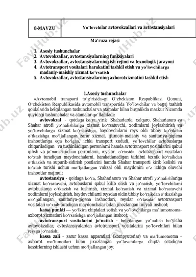 avtovokzallar va avtostansiyalari ma'ruza rejasi — PDF