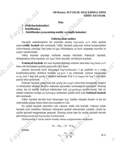 suyuqlik aralashmalarini oddiy haydash — PDF