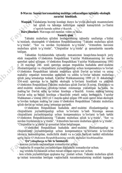 tabiatni muhofaza qilishning iqtisodiy usullariga o’tish — PDF
