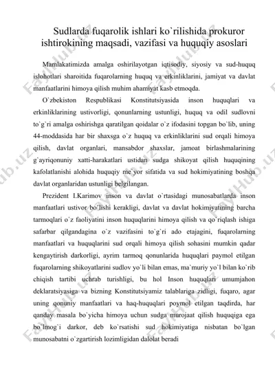sudlarda fuqarolik ishlari ko'rilishida prokuror ishtirokining maqsadi, vazifasi va huquqiy asoslari — DOC
