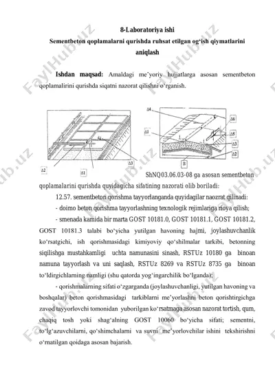 laboratoriya ishi - sementbeton qoplamalarni qurishda ruhsat etilgan og‘ish qiymatlarini aniqlash — PDF