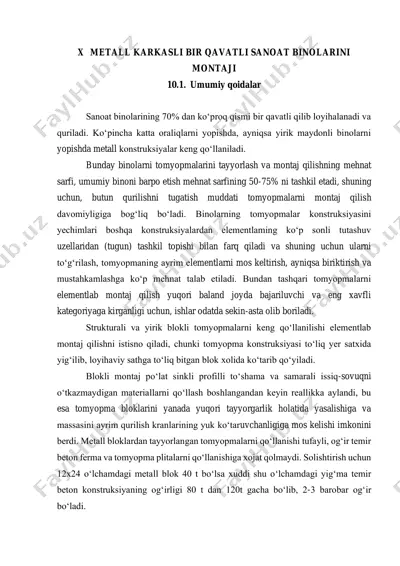 metall karkasli bir qavatli sanoat binolarini montaji — PDF