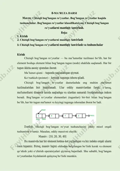 chiziqli bog'langan ro‘yxatlar darsi — PDF