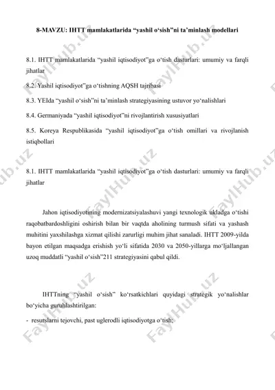 ihtt mamlakatlarida "yashil iqtisodiyot"ga o‘tish dasturlari — PDF