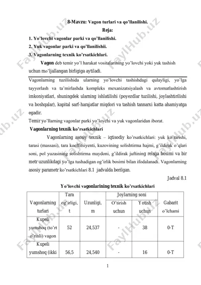 vagon turlari va qo’llanilishi — PDF