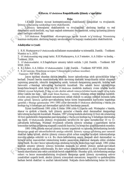 o'zbekiston respublikasida ijtimoiy o'zgarishlar — PDF