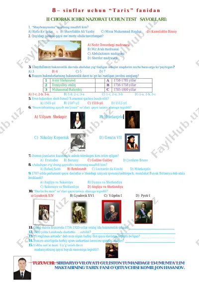 "tuzuvchi: sirdaryo viloyati guliston tumanidagi 13-umumta`lim maktabining tarix fani o`qituvchisi komiljon hasanov" — PDF