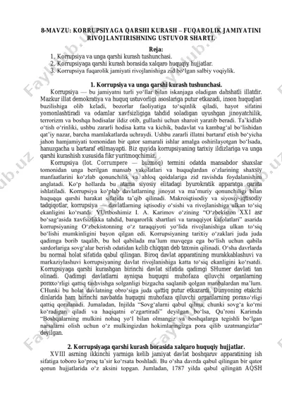 korrupsiya va unga qarshi kurash – fuqarolik jamiyatini rivojlandirishning ustuvor sharti — PDF