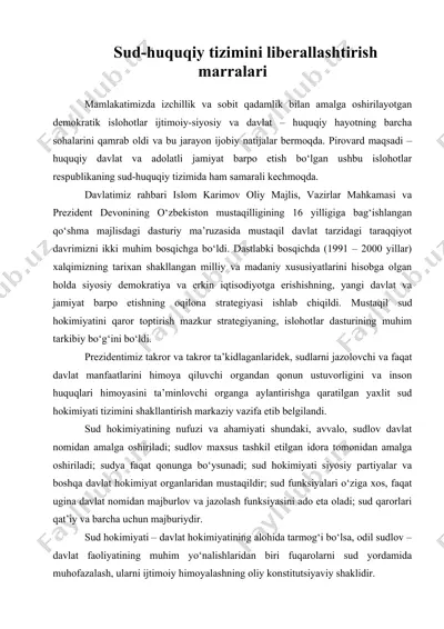 sud-huquqiy tizimini liberallashtirish marralari — DOC