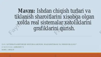 ishdan chiqish turlari va tiklanish sharoitlarini xisobga olgan xolda real sistemalar xatoliklarini grafiklarini qurish — PDF