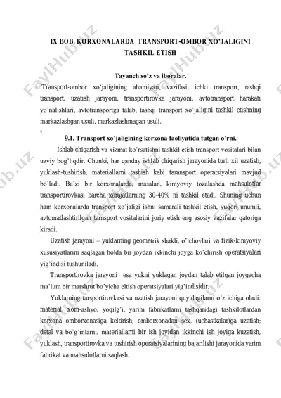 transport-ombor xo'jaligini tashkil etish — PDF