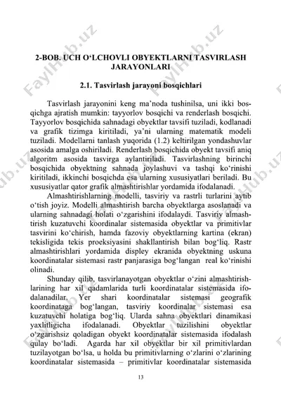 uch o‘lchovli obyektlarni tasvirlash jarayonlari — PDF