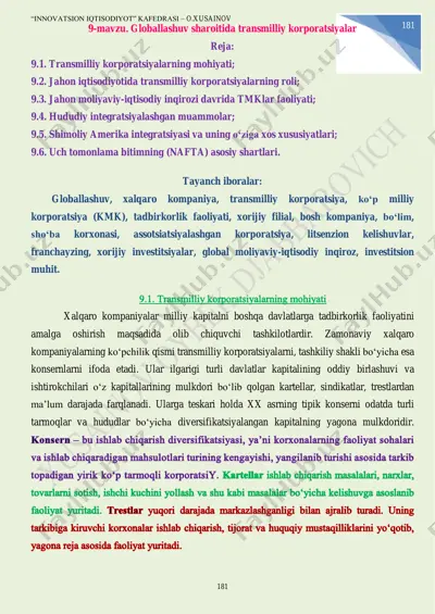 transmilliy korporatsiyalar va globallashuv — PDF