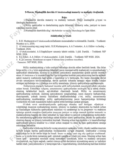 mustaqillik davrida o'zbekistondagi manaviy va madaniy rivojlanish — PDF
