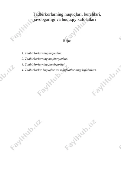 tadbirkorlarning huquqlari, burchlari, javobgarligi va huquqiy kafolatlari — DOC