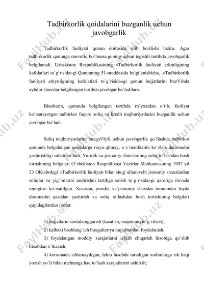 tadbirkorlik qoidalarini buzganlik uchun javobgarlik — DOC
