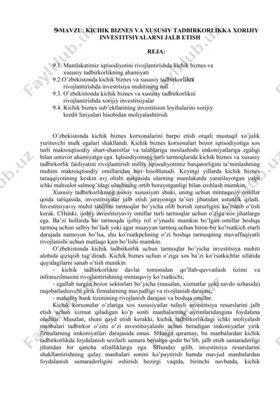 kichik biznes va xususiy tadbirkorlikga xorijiy investitsiyalarni jalb etish — PDF
