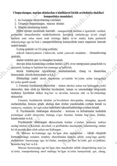 chegaralangan maxsus ekinlardan o'simliklarni kichik arxitektura shakllari kompozitsiya masalalari — PDF