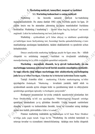 marketing mohiyati, tamoyillari, maqsad va vazifalari — PDF