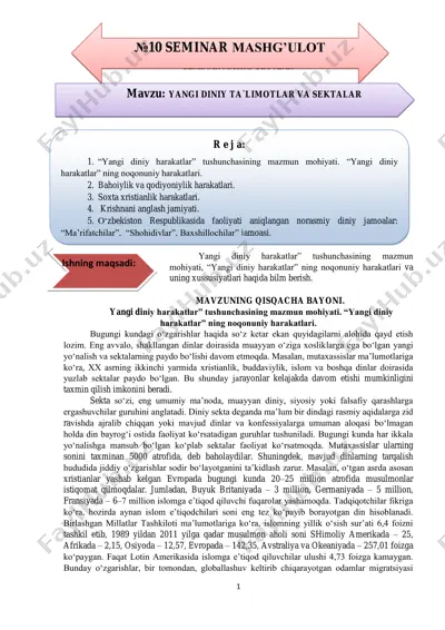 "yangi diniy harakatlar" — PDF