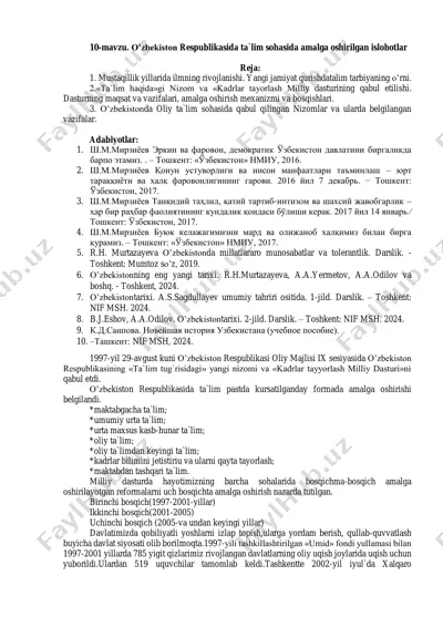 o'zbekiston respublikasida ta'lim sohasida amalga oshirilgan islohotlar — PDF