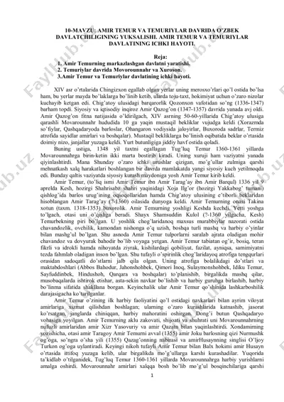amir temur va temuriylar davrining yutuqlashishi — PDF