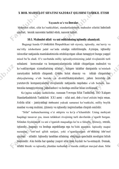mahsulot sifatini nazorat qilishni tashkil etish — PDF