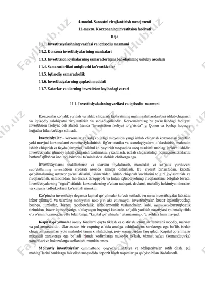 investitsiyalashning vazifasi va iqtisodiy mazmuni — PDF