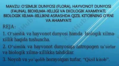 biologik xilma-xillik haqida ma'lumotlar — PDF