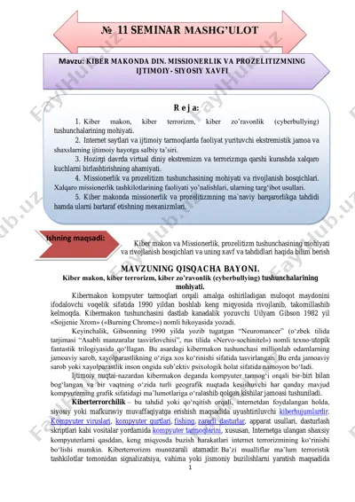 kiber makon va missionerlik — PDF