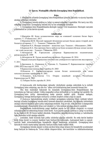 mustaqillik yillarida qoraqalpog’iston respublikasida amalga oshirilgan islohatlar — PDF