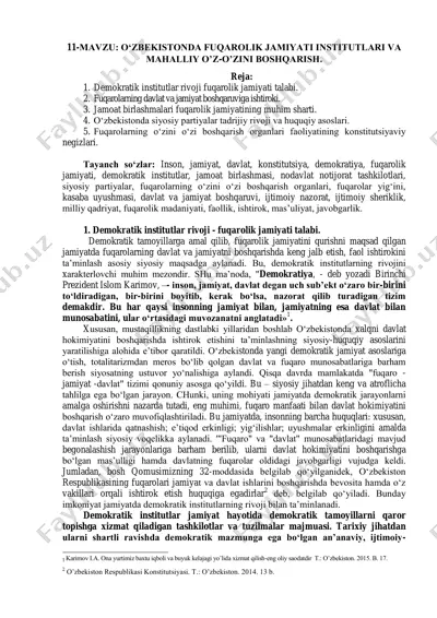 o‘zbekistonda fuqarolik jamiyati institutlari va mahalliy o‘z-o‘zini boshqarish — PDF