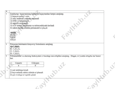 biologiya test savollari — PDF
