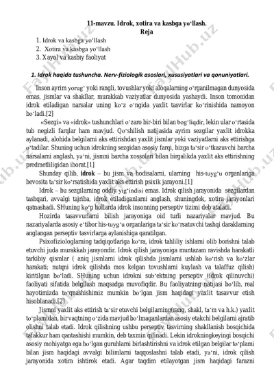 idrok, xotira va kasbga yo‘llash — PDF