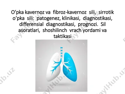 o‘pka kavernoz va fibroz-kavernoz sili, sirrotik o‘pka sili: patogenez, klinikasi, diagnostikasi, differensial diagnostikasi, prognozi. sil asoratlari, shoshilinch vrach yordami va taktikasi — PDF