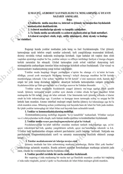 axborot xavfsizligini ta`minlashning g`oyaviy nazariy asoslari — PDF