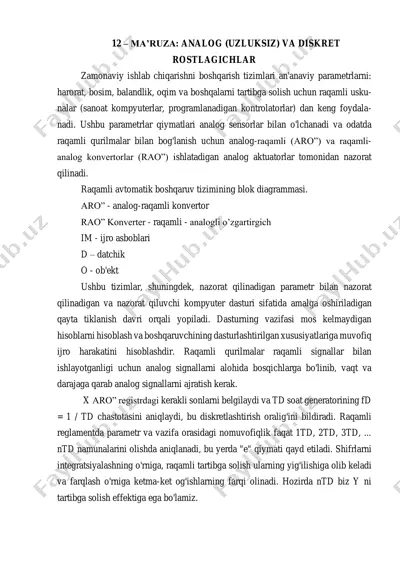 ma’ruza: analog (uzluksiz) va diskret rostlagichlar — PDF