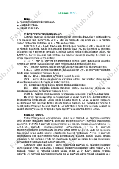 mikroprosessorning komandalari — PDF