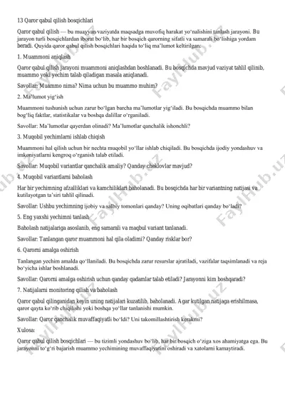 qaror qabul qilish bosqichlari — PDF
