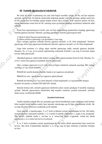 statistik gipotezalarni tekshirish — PDF